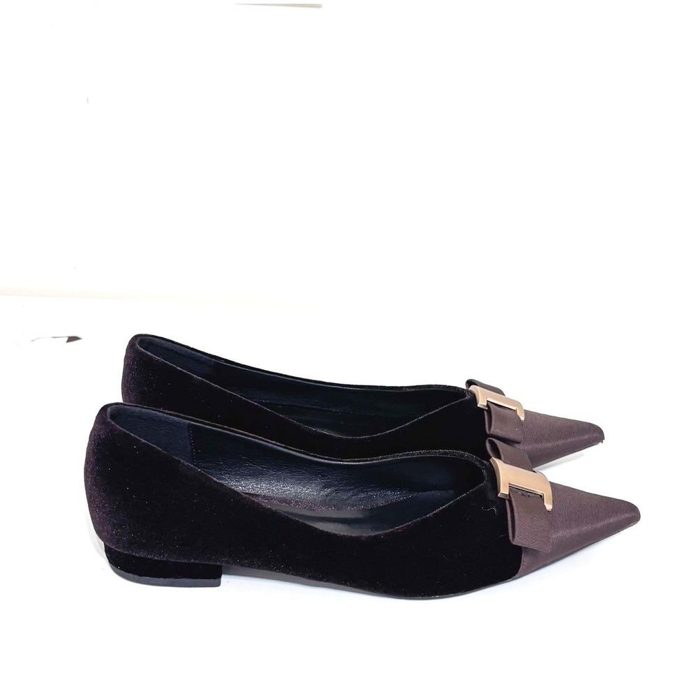 C.Paravano Womens Aida Pointed Toe Bow Flats 40.5 10 Brown Velvet Office Formal